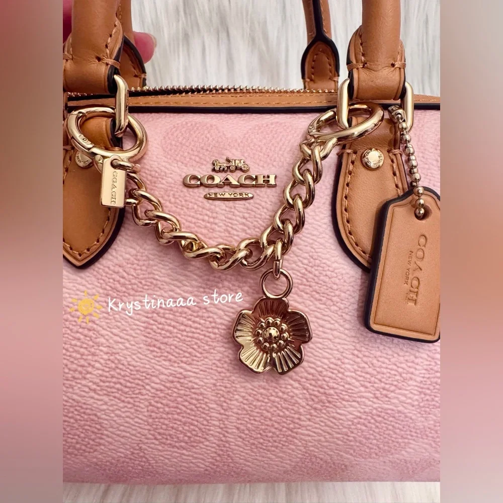 Coach Mini Rowan Bag In Signature With Charms in Powder Pink CEK79 - Picture 10 of 11